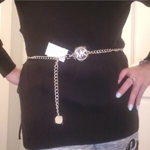 Michael Kors Silvertone Adjustable Chain Belt Small-Medium Rhinestones